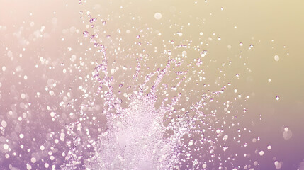 Wall Mural - water spray droplets frozen mid-motion against a muted olive and lavender backdrop, brightly lit for