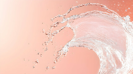 Wall Mural - water spray forming a dynamic arc against a plain light coral background, with high-definition light