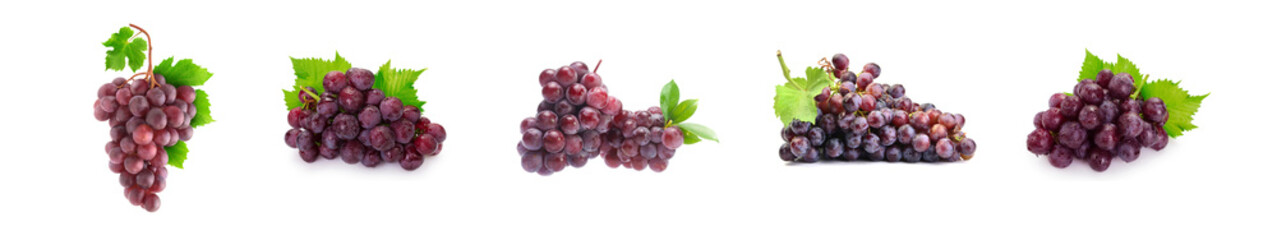 Wall Mural - Fresh Ripe red green purple grape fruit, isolated White background, bulk set group row asset.