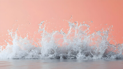 Wall Mural - water spray forming dynamic motion patterns against a pastel coral gray background, brightly lit for