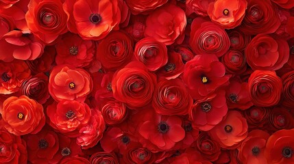 Wall Mural - Close-Up of Bright Red Buttercup Flowers in Vibrant Floral Display