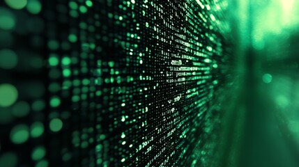 Leinwandbilder - Green Illuminated Digital Grid Network with Abstract Tech Texture : Generative AI