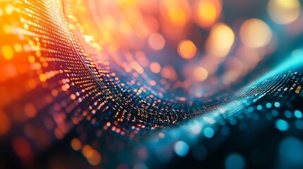 Poster - Vibrant Abstract Blue and Orange Digital Wave with Light Bokeh : Generative AI