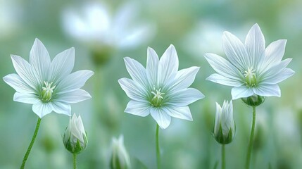 Wall Mural - Delicate white flowers in a field, soft focus background