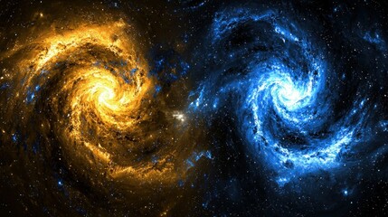 Wall Mural - Dual cosmic swirls in space; background stars; design art