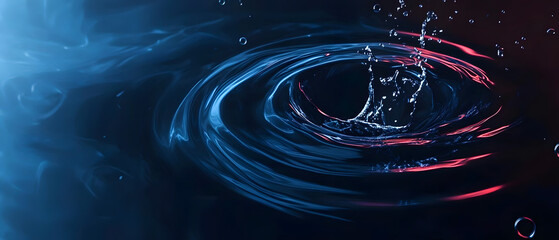 Wall Mural - futuristic abstract banner featuring flowing water rings and dynamic ripples on deep dark blue backg