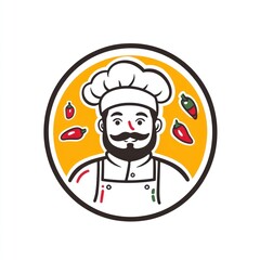 Canvas Print - Chef with hat and apron encircled with chili peppers, for food industry