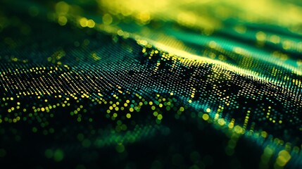 Poster - Dynamic Green and Yellow Digital Wave Texture for Futuristic and Innovative Backgrounds : Generative AI