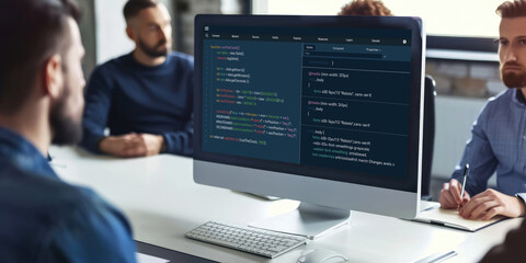 Software development programming on computer screen for brisk application and program coding