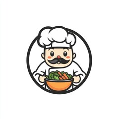 Canvas Print - Chef holding a bowl of vegetables inside a circle, great for food-related designs