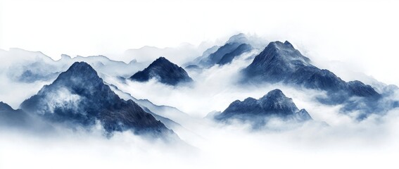 Wall Mural - A banner featuring a mountain peak border, promoting adventurous summer sales in cool grey and sky blue