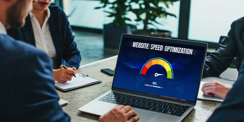 Wall Mural - computer software evaluating website loading speed. concept of improving website loading speed brisk