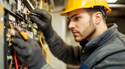 Aufkleber - Electrician Working Diligently with Tools on Complex Electrical Installation Projects : Generative AI