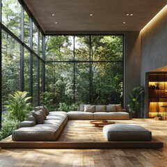 Poster - Cozy living space with a comfortable sofa and wooden flooring