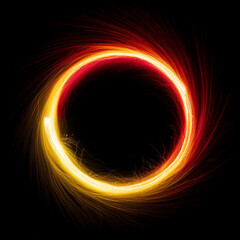 Wall Mural - abstract red yellow lightning circle on black backdrop. magic round shape. dark scene.
