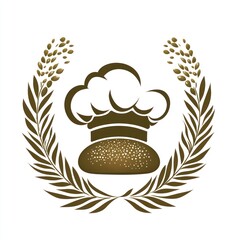 Canvas Print - Chef hat and bread emblem in wreath design for bakery or culinary use with plain white background