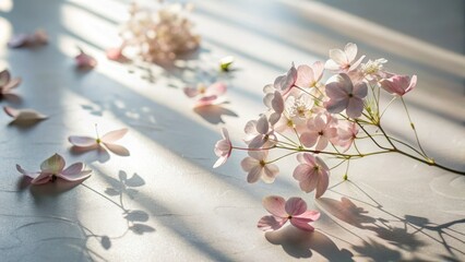 Poster - Delicate Close up of Floral Petals and Stems in Soft Light. Generative AI