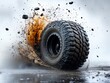 © Kepler - Exploding tire kicking up mud and rocks in dynamic action scene