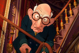 Vintage Comic Persona: An Elderly Character Facing the World with Bold Confidence despite Poor Vision