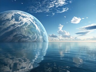 Poster - Majestic Planet Reflection Over Tranquil Ocean Waters. Generative AI