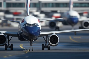 Wall Mural - A large jetliner parked on the airport tarmac, ready for departure or arrival