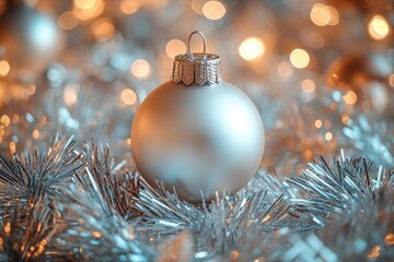 Canvas Print - A single white ornament sits atop a Christmas tree, perfect for holiday decorating ideas