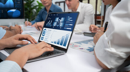 Fototapete - Business data dashboard provide business intelligence analytic for marketing strategy planning brisk with big data set to analyze customer demands and foreseeing business future