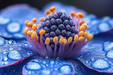 Wall Mural - Close-up shot of a flower with water droplets glistening on its surface, great for macro photography or everyday use