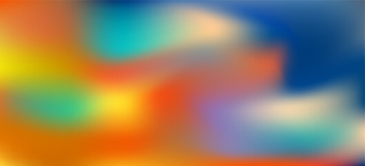 Wall Mural - Abstract vibrant digital watercolor orange, yellow, green and blue colors mesh gradient background. Colorful red and teal liquid wavy blobs backdrop for ui design, banner, trendy poster