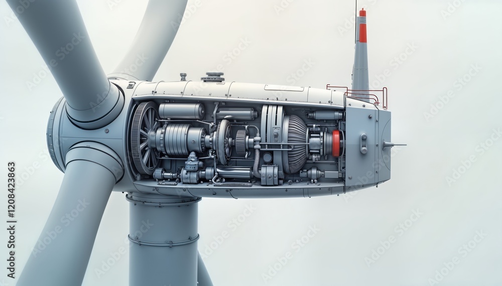 Detailed diagram of wind turbine internal components on white ...