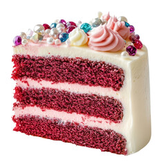 Poster - PNG Fancy red velvet layered cake colorful dessert pearls.