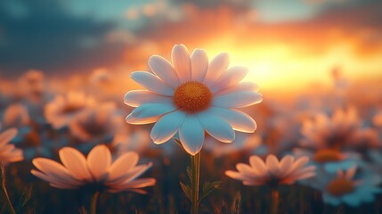 Poster - A close up of a white flower in a field of flowers