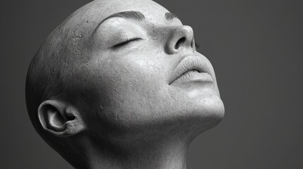 Wall Mural - A woman's head is shown in a black and white photo