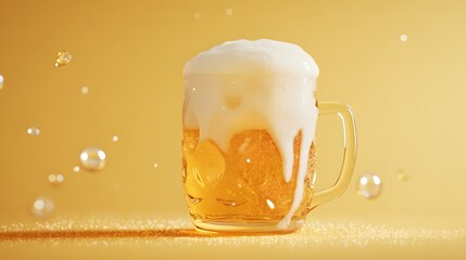 A beer on a yellow background. International Beer Day banner and concept