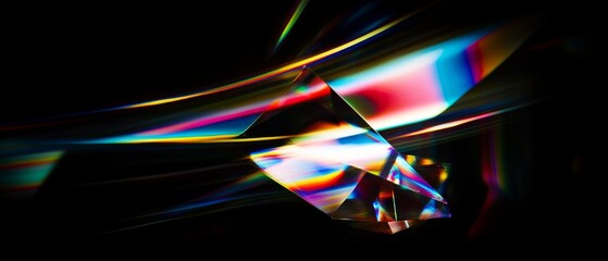 Wall Mural - Vibrant prism refracting light, creating a mesmerizing display of color and light streaks against a black background.