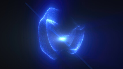 Wall Mural - Abstract blue light particles forming a soft sphere shape against a dark background, emitting a radiant glow