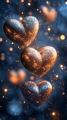 Wall Mural - Romantic festive glow hearts illumination high resolution wallpaper