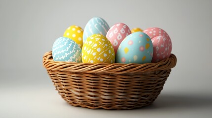 Wall Mural - Vibrant easter eggs in a basket for holiday decoration concepts