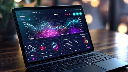 Wall Mural - detailed data visualization displayed on a laptop screen showcasing market trends and analytics