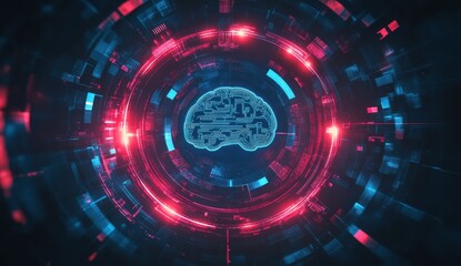 abstract futuristic digital technology background with a brain icon and hologram circle, an ai conce