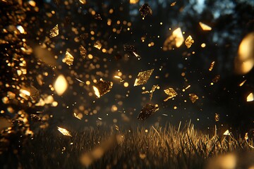 Sticker - Golden Particles Dance on a Night Grass Field