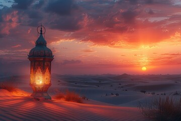 Wall Mural - Ornate Lantern Illuminates Desert Sunset Landscape