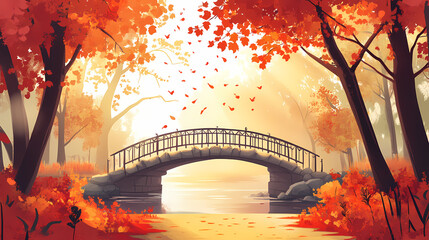 Wall Mural - autumn nature lake bridge