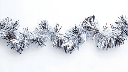 Wall Mural - silver tinsel garland on white background for decoration
