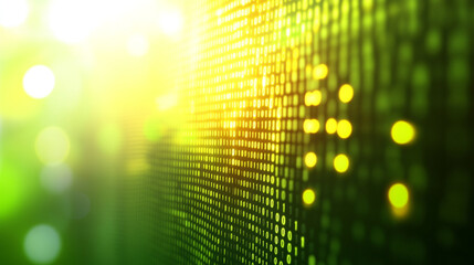 Abstract green and yellow digital binary data computer background with minimalistic bright tones modern design blurred elements creating an empty blank space for text or caption on the side

