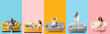 © Pixel-Shot - Collage of young women with soft sofas on color background