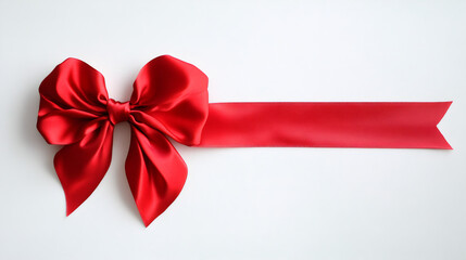 Aufkleber - Crimson satin ribbon with delicate bow, symbolizing romantic sentiment against pristine white backdrop for festive occasion
