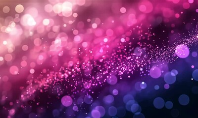 Abstract pink and purple bokeh background with glittering particles.