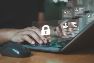 Aufkleber - Cyber security protect login password and secure internet access. Software for security manage corporate document confidentiality and employee privacy information, protecting data from cyber attack.