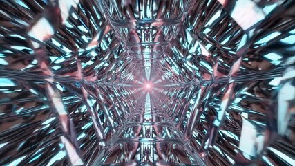 Light traversing infinite mirrored tunnel, creating mesmerizing geometric reflections in futuristic digital landscape